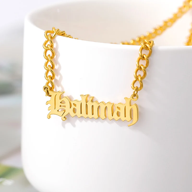 Custom Gothic Old English Nameplate Necklace For Women Stainless Steel Gold Chain Choker Necklaces Men Boho Pretty Jewelry Gift