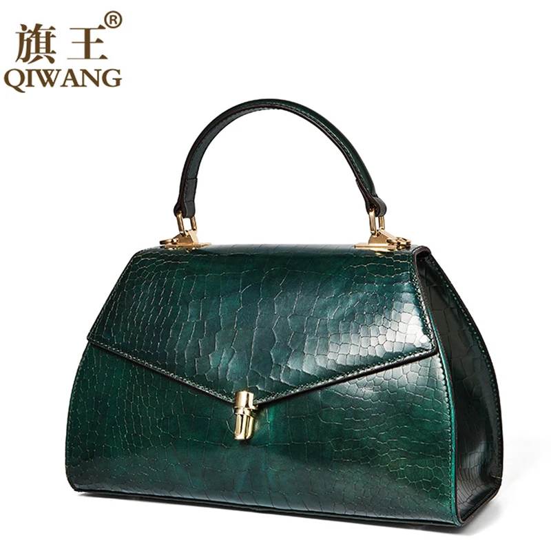 

Qiwang Lady Handbag Genuine Cow Leather Black Handbags for Women Shoulder Bags Stylish Crocodile Pattern Leather Top-handle Bag