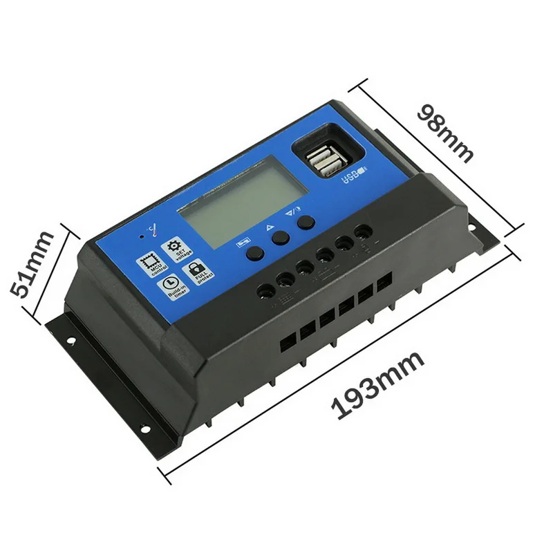 10A 20A 30A 40A 50A 60A за максимальной точкой мощности, Солнечный Контроллер заряда 12V 24V режимы Auto, PWM 5V Выход регулятор фотоэлектрических домашних Батарея Зарядное устройство ЖК-дисплей с двумя портами USB