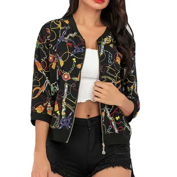 

Women's Fashion Boho Floral Print Short Jacket Baseball Outwear Jackets Zipper Coats Female Spring Autumn Outwear Plus Size