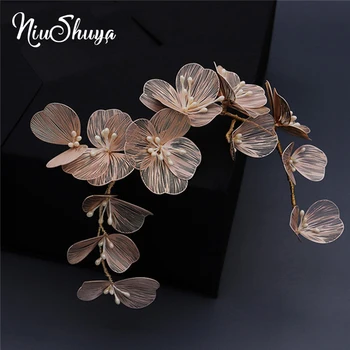 

NiuShuya Beautiful Gold Petal Flower Wedding Headdress Studio Photography Wedding Hair Accessories Headpiece Jewelry