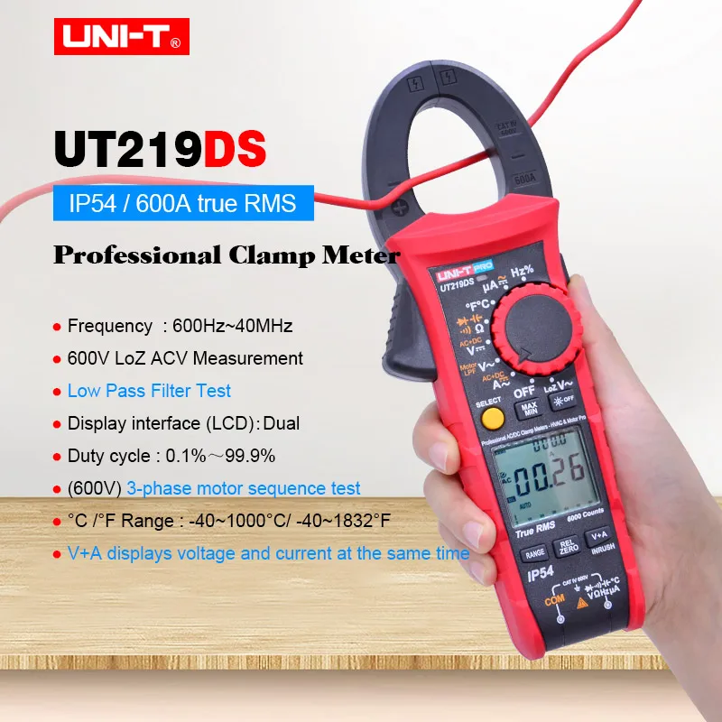 

UT219DS industrial Clamp Meter;Digital Multimeter AC DC volt current meter;3-phase motor sequence Test/LoZ Test/Low pass filter