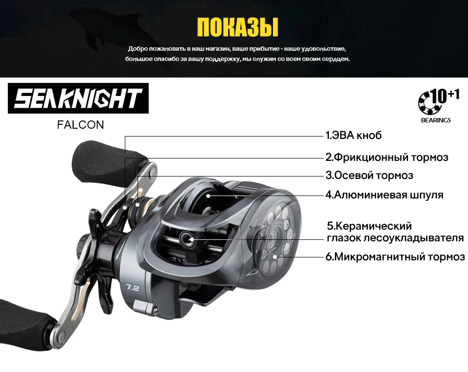 Seaknight FALCON катушка рыболовная baitcasting 7,2: 1 8,1: 1 190 г baitcasting рыболовные катушки 18LB Max Drag для ловли карпа катушка рыболовная рыболовные катушки