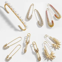 Уникальный дизайн, имитация жемчуга, CZ Скрепка, безопасная Шпилька, серьги-гвоздики для женщин, девушек, золотые, в стиле панк, пирсинг, серьги, аксессуары