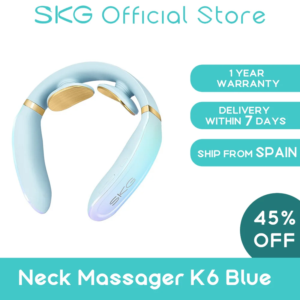 

SKG Neck Massager K6 Massager For Neck Electric Pulse Relieve Pain Sound Prompt 4 Modes 15 Intensity Heating Hot Compress ARM