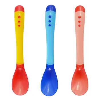 

3pcs Baby Silicone Spoon Soft Head Temperature Warm Ladle Baby Eating Education Scoop Baby Feeding Child Training Dipper