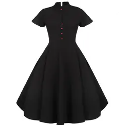 Для женщин готика Винтаж платье осень со стоячим воротником черный 50s платье Хепберн «бабочка» платье принцессы с длинными рукавами в
