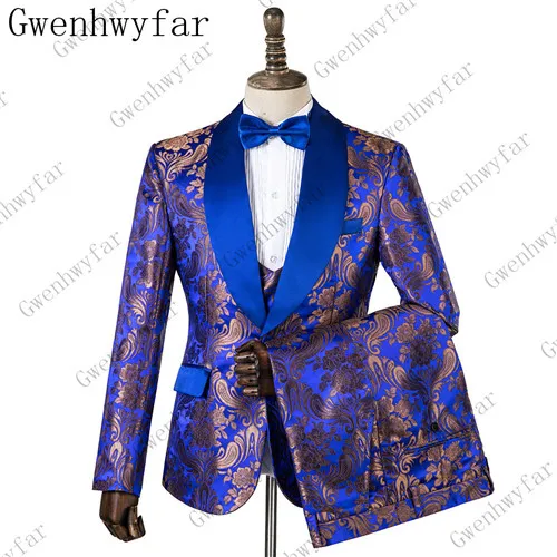 Темно-синие мужские костюмы свадебные костюмы для жениха смокинги(куртка+ брюки+ жилет) три части жениха костюмы обычные Большие размеры - Цвет: 10