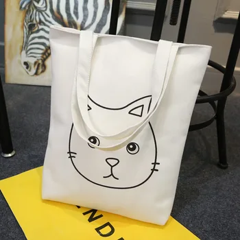 

Cavas women cartoon reusable shopping bag cotton fabric female handbag ladies book pouch bolsa feminina bolso mujer for girls