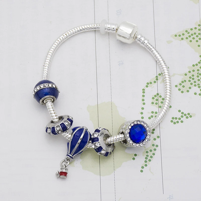 Новинка,, голубой браслет, подвеска в виде шара, подарок на день рождения, браслет для женщин