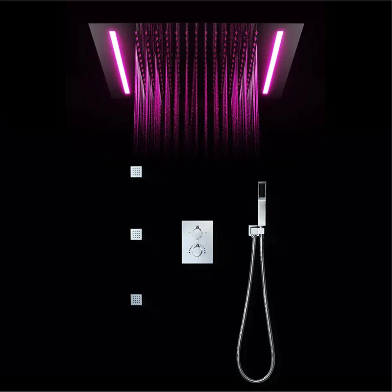 Shower Set Большая душевая насадка, зеркальная душевая панель, потолочные аксессуары для ванной комнаты, душевой набор, водосберегающий светодиодный светильник, душевая головка 500*360 мм - Цвет: Shower Set