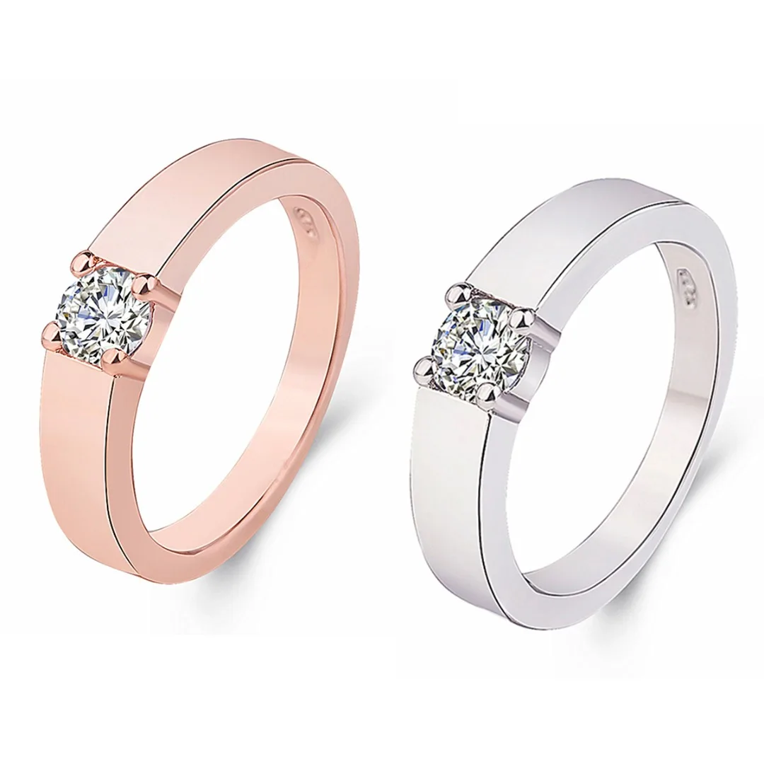 

Square Zircon Crystal Exquisite Couple Rings For Lovers Charm Silver Rose Gold Simple Wedding Band Ring For Women Men Jewelry