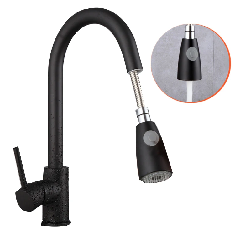  Hot and Cold Function High-Arc Single Handle Kitchen Sink Faucet with Copper Pull-Out Spray - 4000113219347