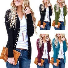 2021 Spring Autumn Fashion Sexy Deep V Neck Women's Jackets Casual Slim Solid Long Sleeve Buttons Ladies Knitt Jackets