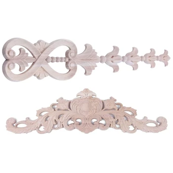 

2 Pcs Rubber Wood Carved Onlay Applique Unpainted Flower Door Home Furniture Decor-36X7Cm & 59 x 17Cm