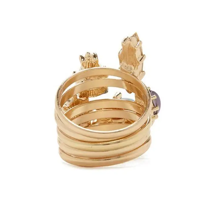 Женский модный комплект ювелирных изделий из искусственного драгоценного камня разной формы(5 шт.) очаровательные повседневные свадебные кольца золотистого цвета