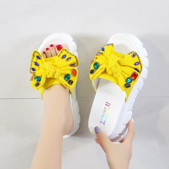 

Women Summer Slides Bow High Heels Slippers 2020 Women Slippers Outdoor Flip Flops Wedges Comfortable Platform Beach Shoes