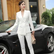 High quality women's suits white pants suit autumn and winter slim double-breasted jacket blazer Female office wear