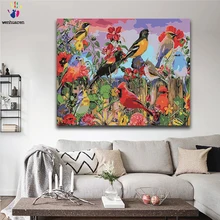 Paint by numbes художественная живопись по номерам трава и животные будоражащие с цветными птицами Божья коровка ручной работы наполнение и раскраска подарок