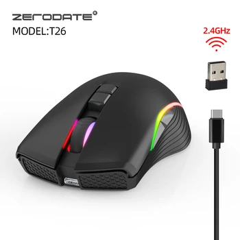 

ZERODATE T26 2.4G Wireless Rechargeable Mouse TYPE-C Fast Charge 2400DPI 7 Keys RGB Gaming Business Mouse For Computer Laptop PC