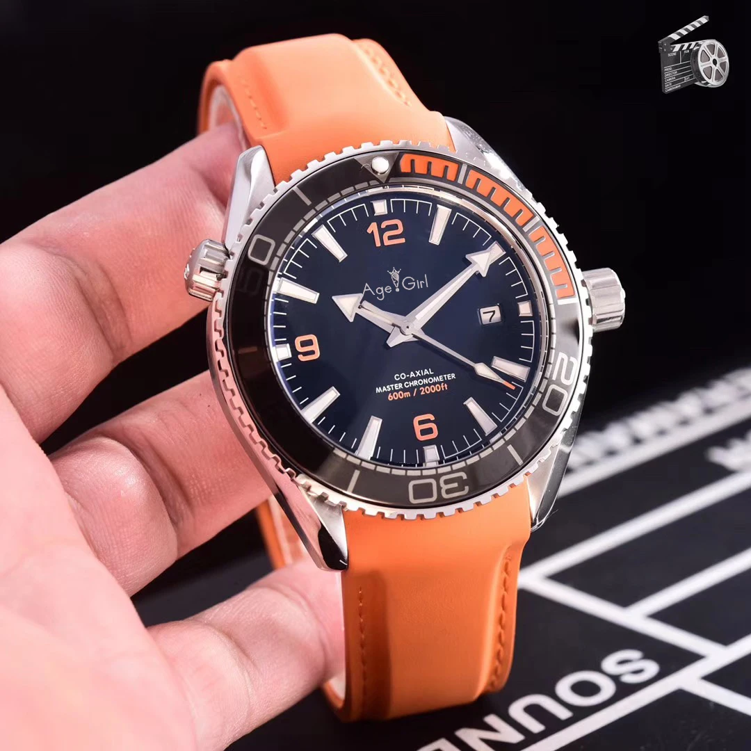 

Luxury Brand New Men Automatic Mechanical Orange Blue Black Rubber Stainless Steel James Bond 007 Sapphire Watch Waterproof AAA+