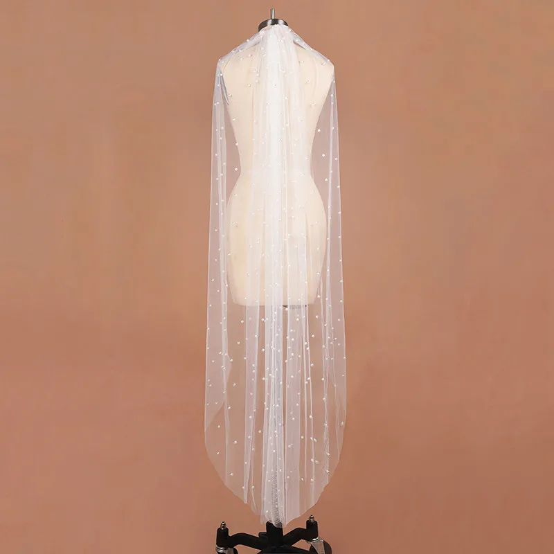 Veu de Noiva роскошный жемчуг 3 м Соборная вуаль с металлическая расческа Фата, свадьба один слой мягкий фатин свадебная фата - Цвет: CPA3121  150cm White