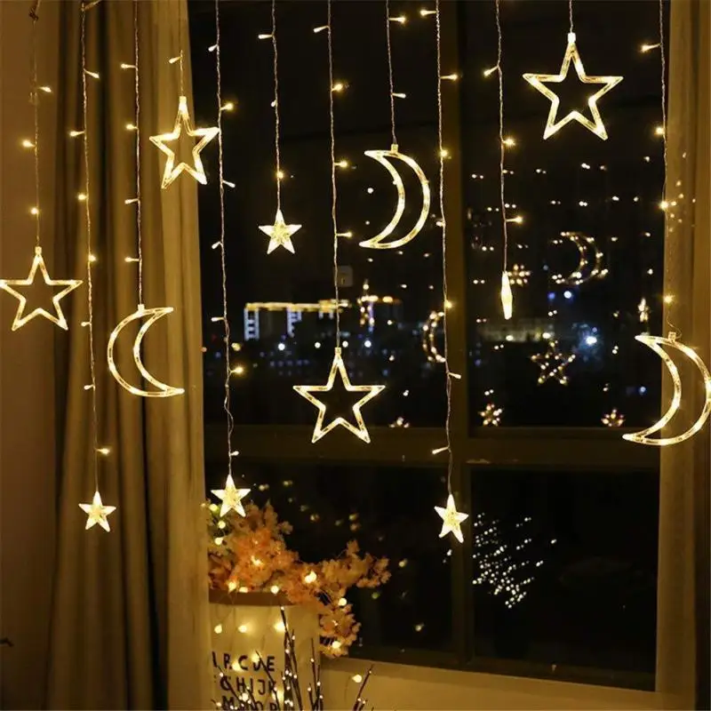 2.5/3m LED Curtain Light Moon Star Lamp Outdoor Halloween Festive Christmas Wedding Decor Holiday Decoration LED Lighting