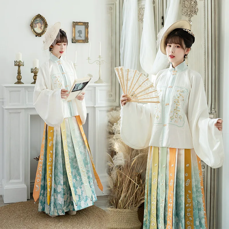 Новый осенний стиль Hanfu хит продаж повседневная двубортная плиссированная юбка с