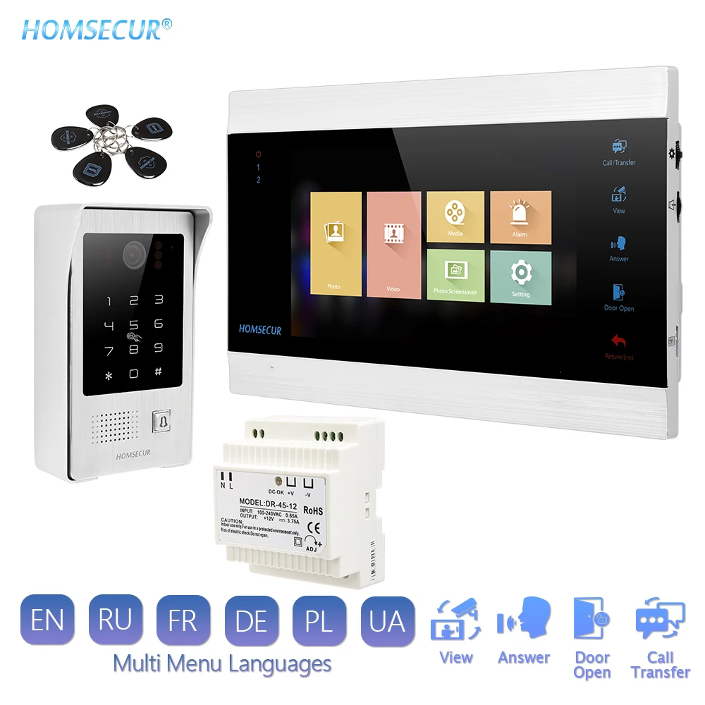 HOMSECUR 7\ Hands-free Video&Audio Home Intercom 1.3MP with Silver Camera for House/Flat Russian Menu