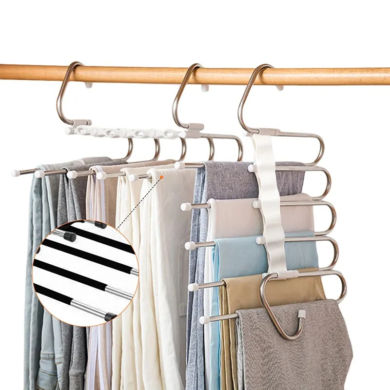 Eleling 5 Layers Pants Clothes Rack S Shape Multi-Purpose Hangers For Trousers Tie Organizer Storage Hanger 