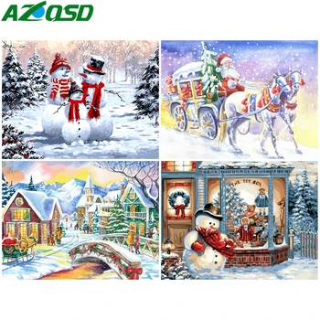 

AZQSD DIY Coloring By Numbers Winter Landscape Drawing On Canvas Unframe Oil Painting By Numbers Snowman Christmas Gift