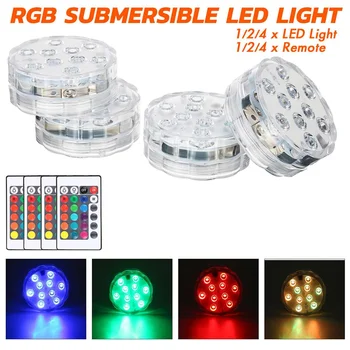 

10Leds RGB Led Submersible Light IP68 Waterproof Battery Operated Underwater Night Lamp Vase Bowl Wedding Party Decoration