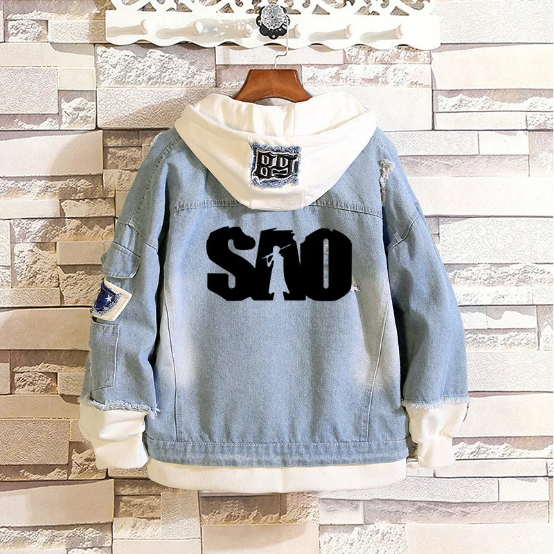 

anime Sword Art Online jacket Harajuku men women Streetwear TouHou Project Long Hooded Denim Jacket Teenagers Sweatshirt Hoodies