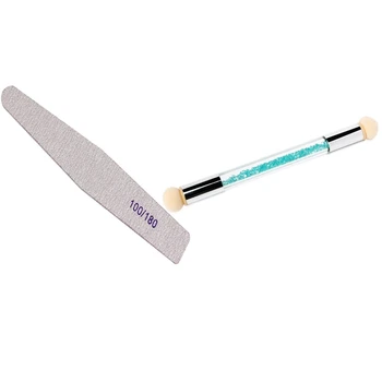 

1Pcs Nail Art Brush, Dual Tipped Ombre Nail Art Sponge Brush &10 Pcs Nail Sanding Buffing Manicure Files Grit 100/180