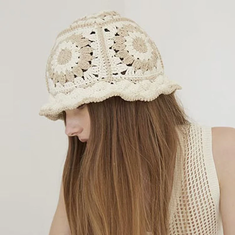 

New Fashion Woman Vintage Flower Beach Style Boho Hand Made Crochet Bucket Hat