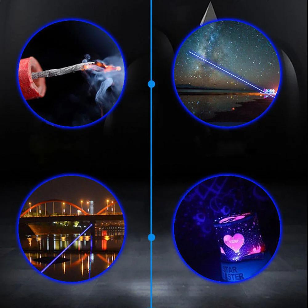 Powerful Blue Laser Pointer 10000m Laser Light High Powerful 450nm Focusable Flashlight Burn Match / Firecrackers Lit Cigarette