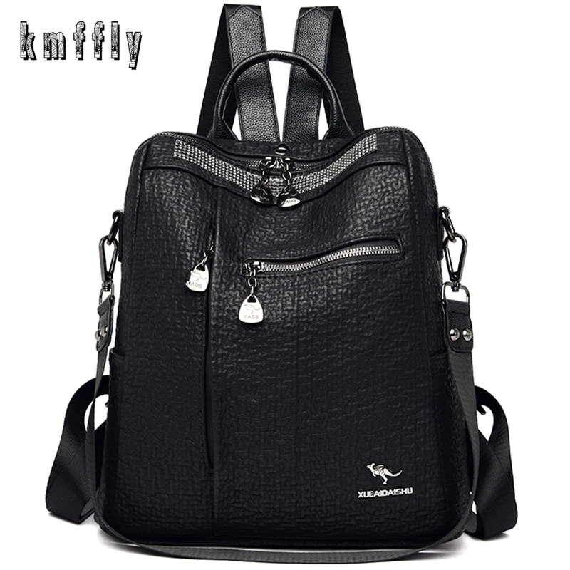 

Large Capacity Retro Multifunctional Backpack High Quality PU Leather Shouder Bags for Women Backpacks for School Teenagers