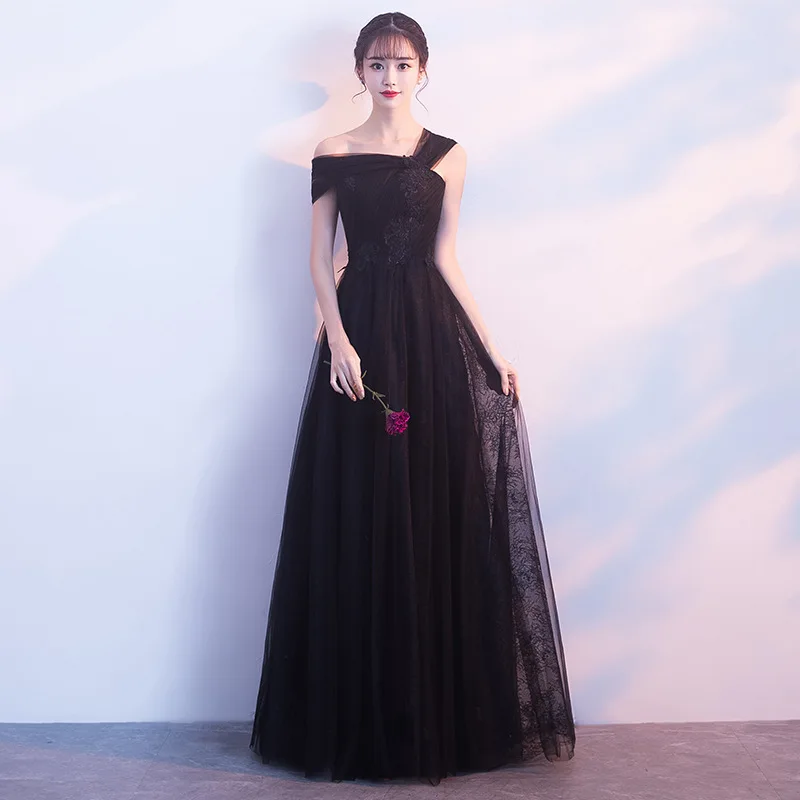 

New Special Occasion Dresses Short Sleeves Embroidery A-Line Zipper Back Elegant Black Floor-Length Lady Formal Party Gown E1074