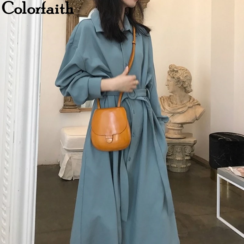 Женское платье-рубашка с поясом Colorfaith повседневное однотонное платье средней