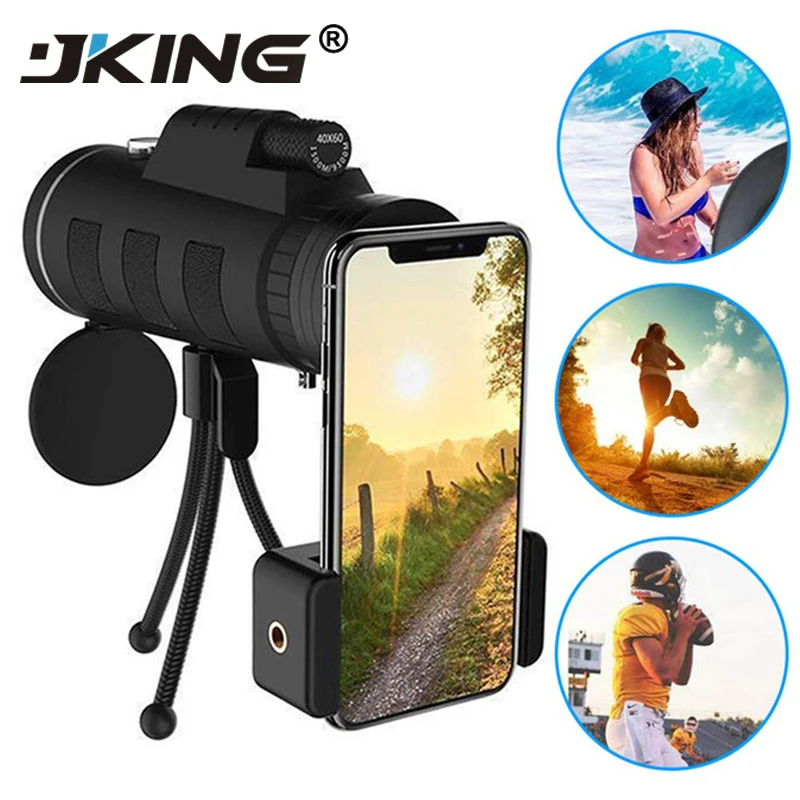

Lens for phone 40X60 Zoom for Smartphone Monocular Telescope Scope Camera Camping Hiking Fishing with Compass Phone Clip Tripod