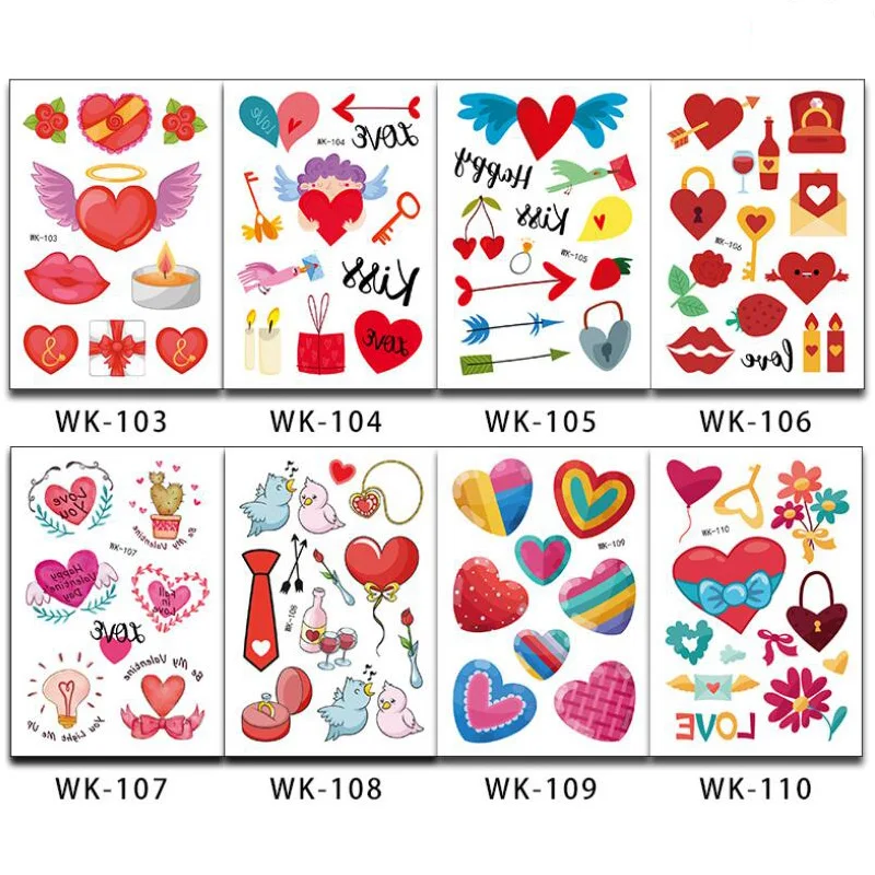 

Women Fake Tattoos Temporary Tattoo Heart Shaped Sticker Waterproof Hand Face Foot Arm Body Art 10pcs