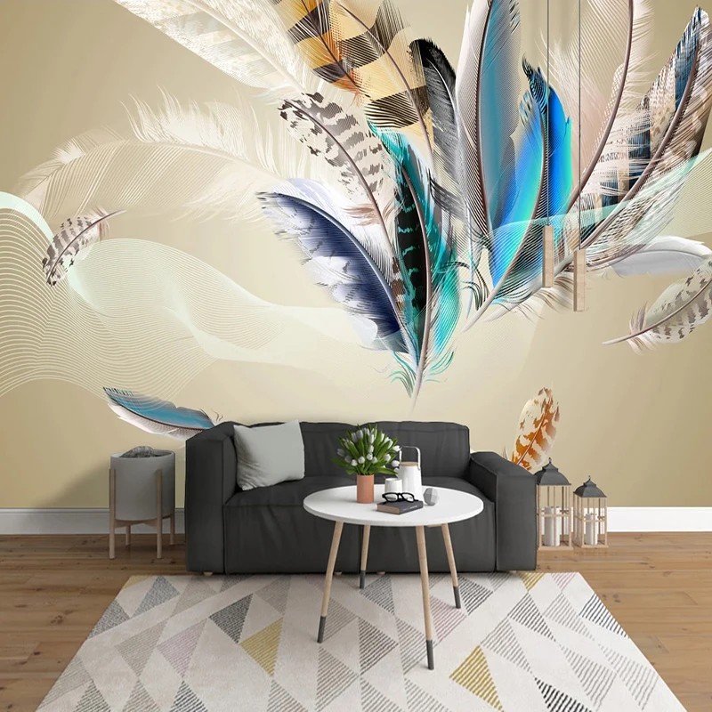 

Custom Photo Mural Wallpaper Home Decor Modern Colored Feather Living Room Study Room Bedroom TV Background Wall Painting Art 3D