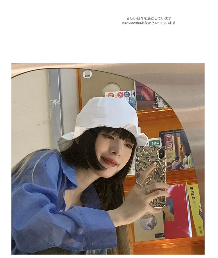 kate spade bucket hat Fisherman hat Female White Casual Lotus Leaf Fold Lace Bucket hat Simple Wide-brimmed Face Small Sun hat Summer Breathable hat cow bucket hat