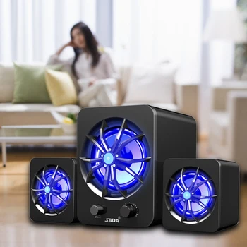 

Desktop Subwoofer Player Home Laptop Music Colorful LED USB Wired Speaker Set Bass Multifunctional Plastic Stereo Computer