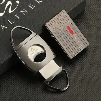 

Galiner Cigar Lighter Cutter Set Accessories Metal Lighters Gas Cigar V Shape Cutter With Gift Box