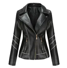 European and American autumn and winter new fashion lapel locomotive women's PU jacket large size striped faux leather jacket