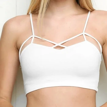 

Vertvie2020 Sexy Women Cut Out Black Bra Bustier Crop Top Bralette Strappy Blusas Bandage Halter Tank Tops Camisole