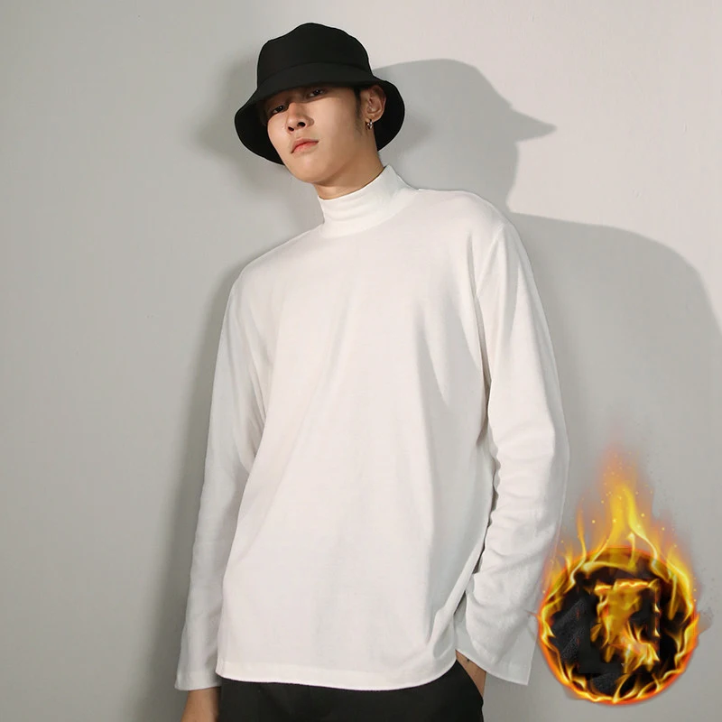 

Solid Turtleneck T-Shirt Men'S Long-Sleeved Plus Size Spring Black White Casual Bottoming Pullover Trendy Man T-Shirt Tees Joker