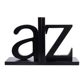 

English Letters Bookend Simple Durable Supporting Bookend for School Home Study Room（Black）