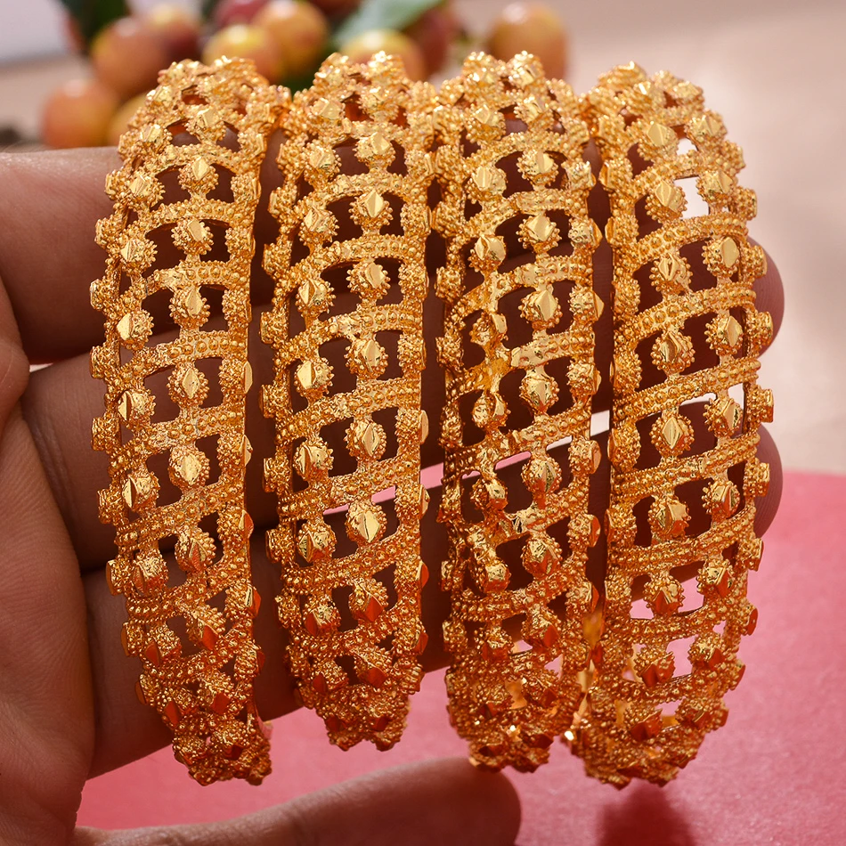 

4Pcs/Lot Luxury Gold Color Bangles indian Ethiopian African for Women Dubai Bracelet Party wedding Gifts Adjustable